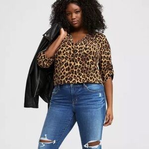 Torrid Animal Print Blouse - Plus Size 3/4 Sleeve Black and Brown